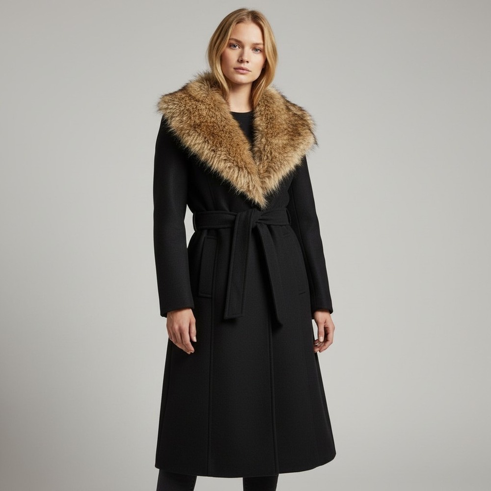 Ruby Martin Originals Coat Women's 9 Black Wool Faux Fur Collar Retro 60s
